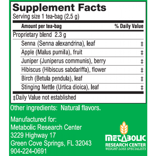 Metabolic Research Center MRC Web Store cleanse tea supplement facts label