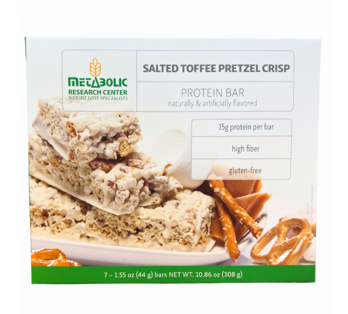 Salted toffee pretzel crisp box front. Metabolic Web Store MRC