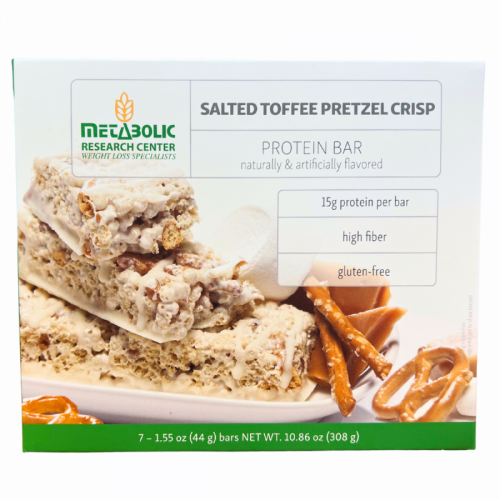 Salted toffee pretzel crisp box front. Metabolic Web Store MRC