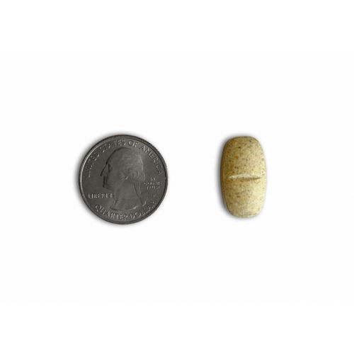 MRC Complete Plus Multivitamin Tablets for Men tablet side by side with a quarter of the same height