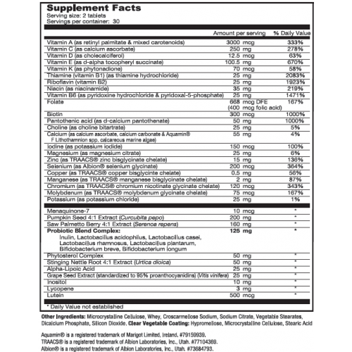 MRC Complete Plus Multivitamin Tablets for Men supplement facts