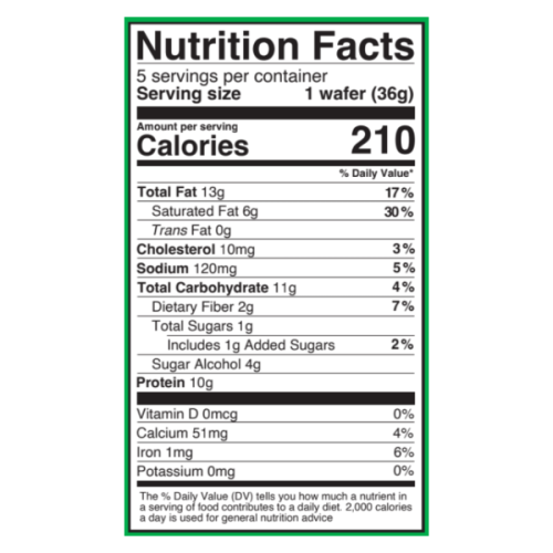 Butterscotch & Sea Salt protein wafer bars nutrition label