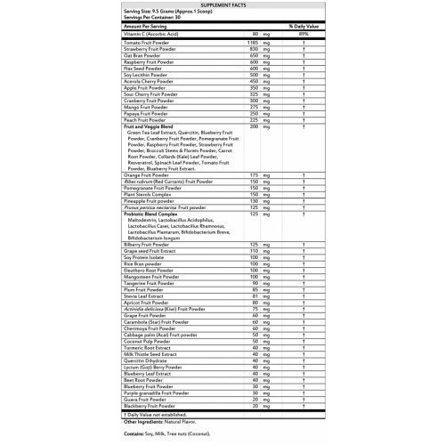 Metabolic Web Store MRC Super Fruit & Vegetable Drink Mix nutrition label