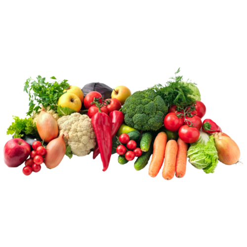 Array of many fruits and vegetables