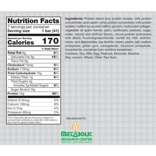 Metabolic Web Store MRC Caramel Nut Protein Bars nutrition label