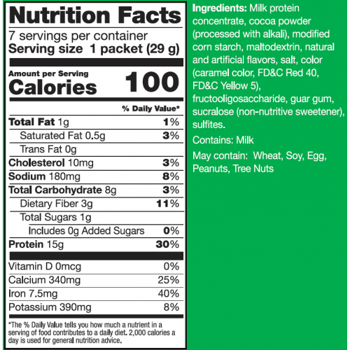 Metabolic Web Store MRC Double Chocolate Pudding protein powder nutrition fact label