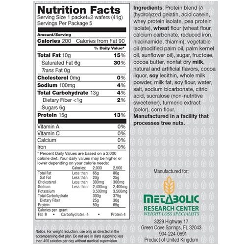 Metabolic Web Store MRC Chocolate & Raspberry protein wafer bars nutrition label