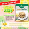 Flier showcasing the features of Metabolic Research Center lemon protein wafer bars. 15g protein meal replacement with delicious lemon flavor.