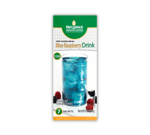 Blue Raspberry protein drink made by Metabolic Research Center box front