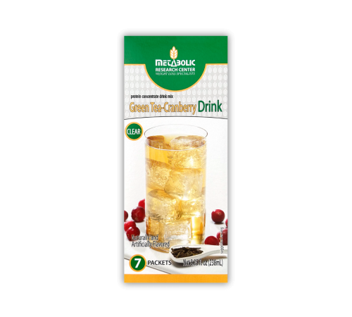 Green Tea Cranberry protein drink made by Metabolic Research Center box front