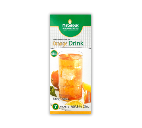 Orange protein drink made by Metabolic Research Center box front