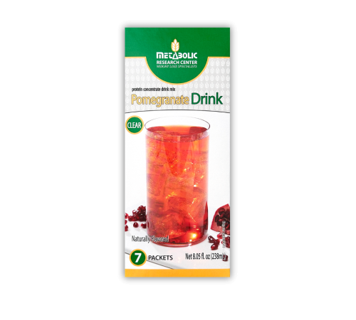 Pomegranate protein drink made by Metabolic Research Center box front
