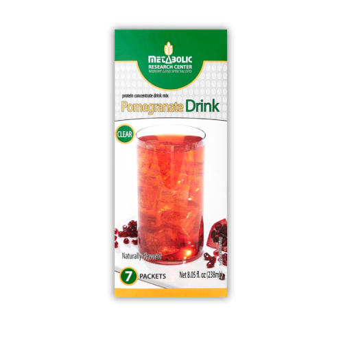 Pomegranate protein drink made by Metabolic Research Center box front