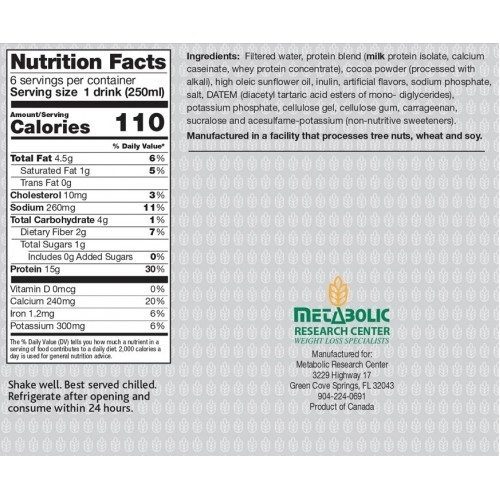 Chocolate Ready To Drink High Protein Nutrition Label