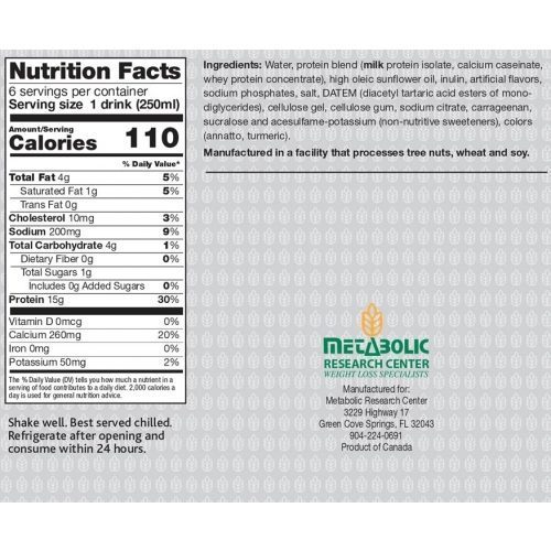 Vanilla Ready Made Protein Drinks Nutrition Label
