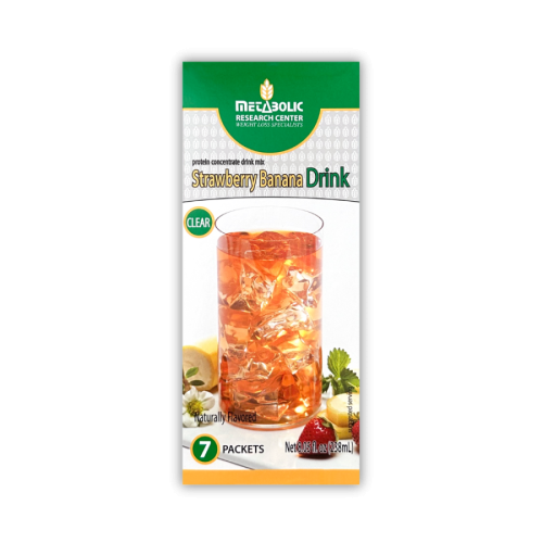 Strawberry Banana protein drink box front made by Metabolic Research Center